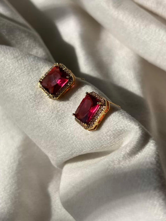Red Cube Studds 18K Gold Plated Premium Earrings