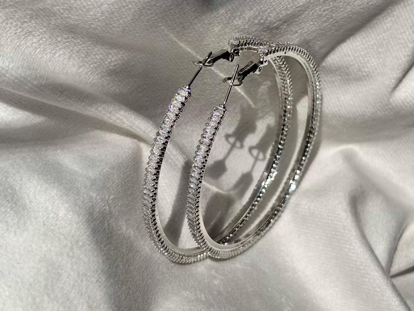 Diamond Round Hoops Earrings Silver Plated Premium Earrings