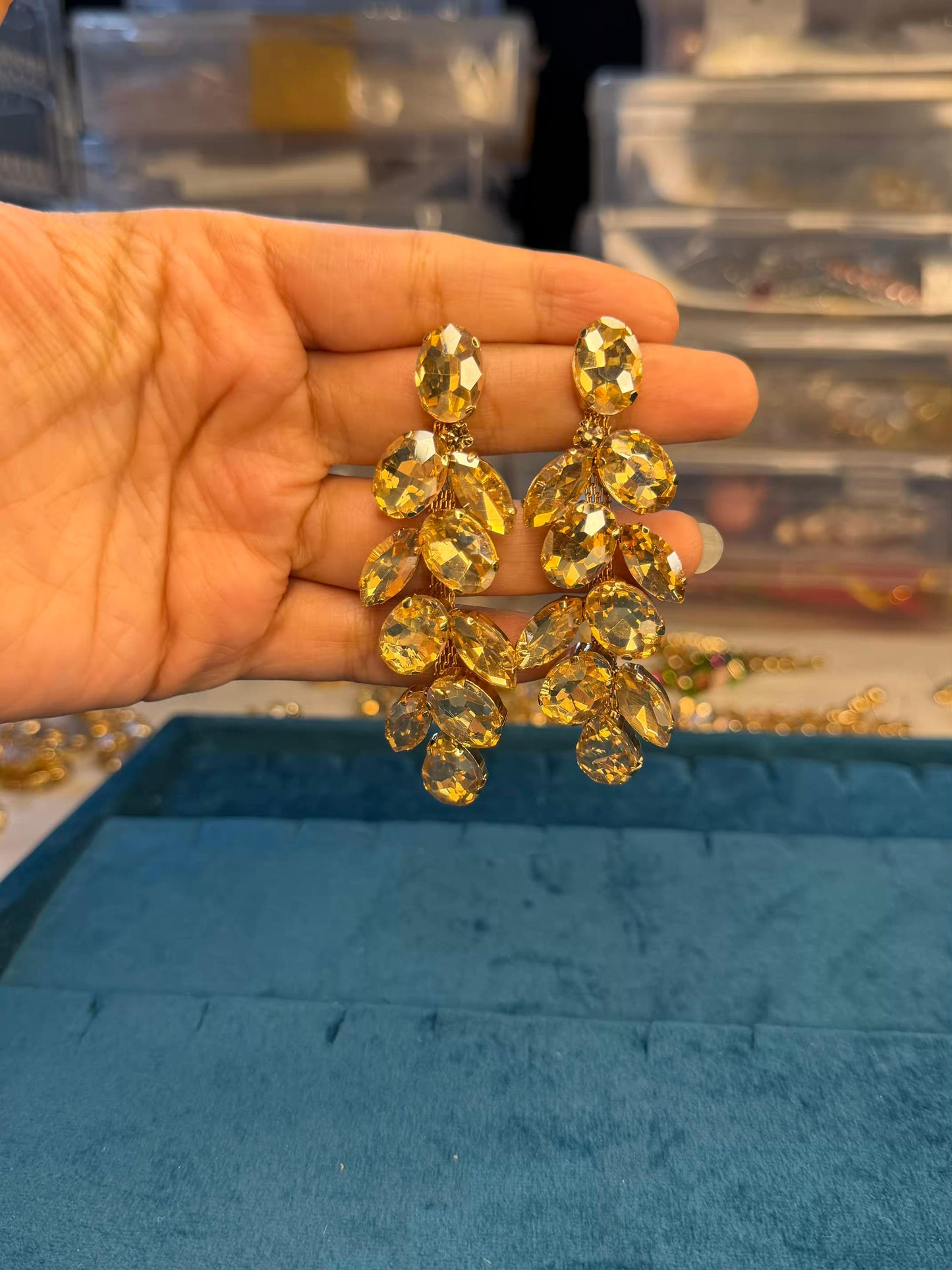 Yellow Droplets Style Gold Plated Earrings