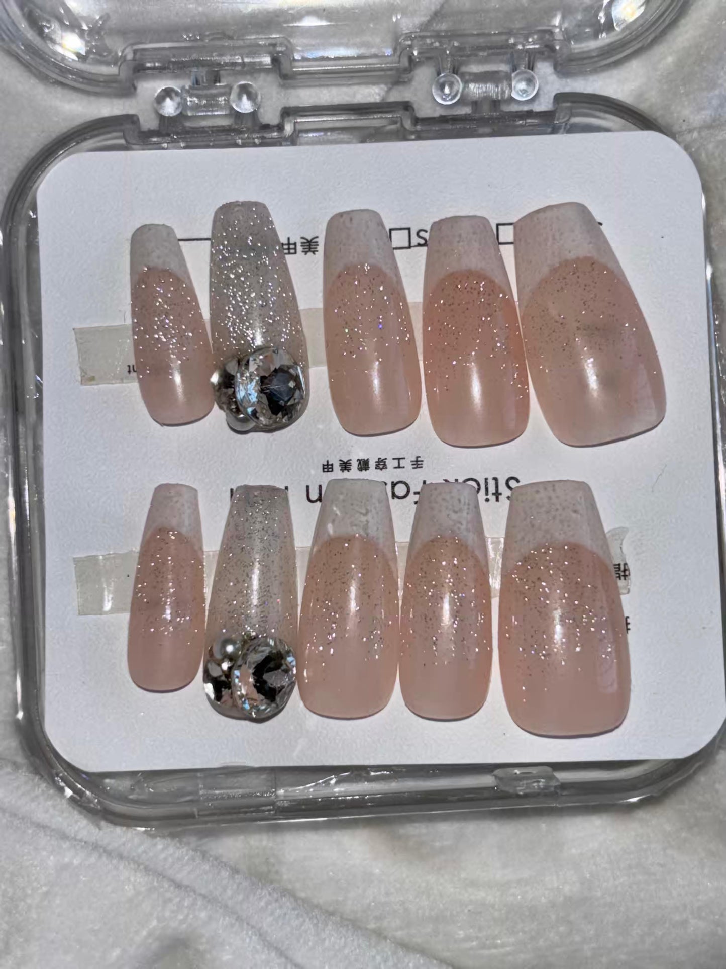 Acrylic Premium peachy Orange Soft Bow Fancy Press On Nails ( Set of 10 )