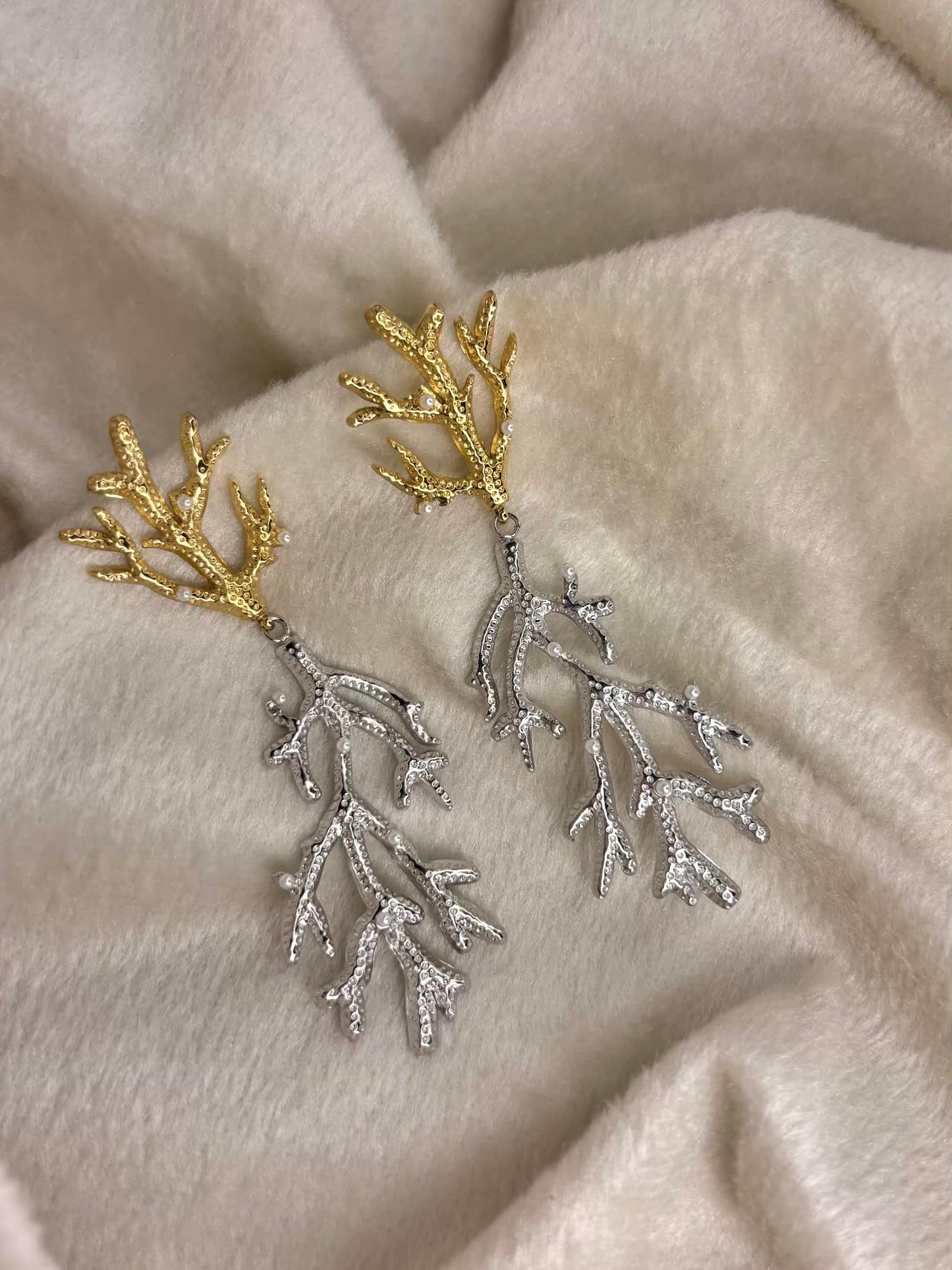 Dual Toned Tree Roots Earrings 18K Gold Plated Earrings Premium Earrings