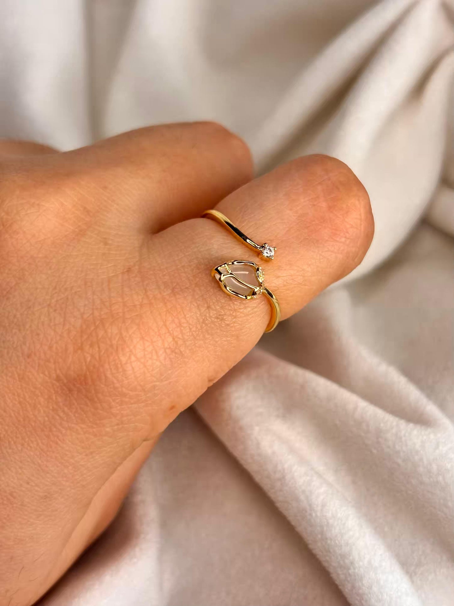 Translucent Bud Ring 18K Gold plated Adjustable Ring