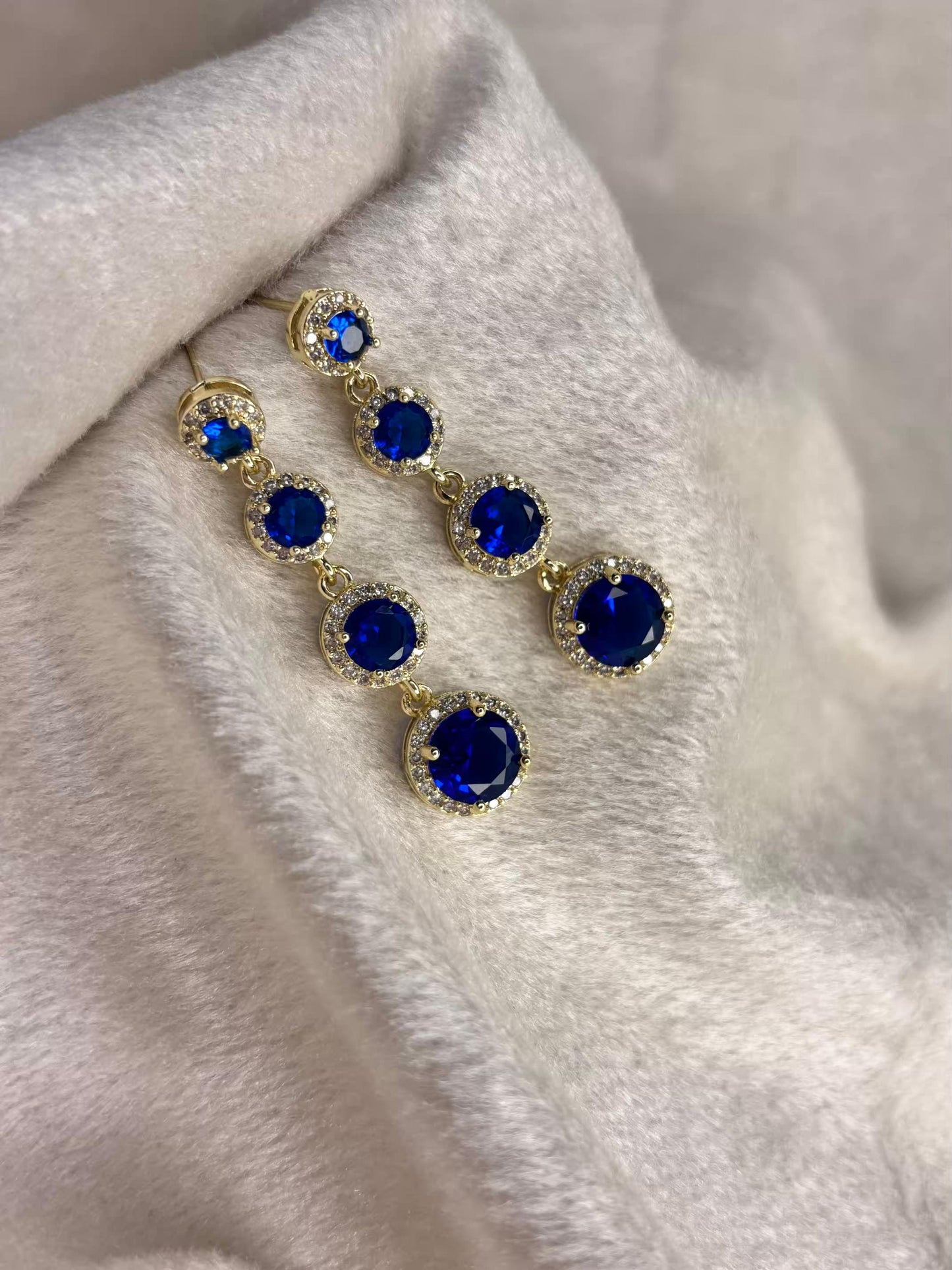 Shiny Sapphire Earrings Silver Plated Premium Earrings