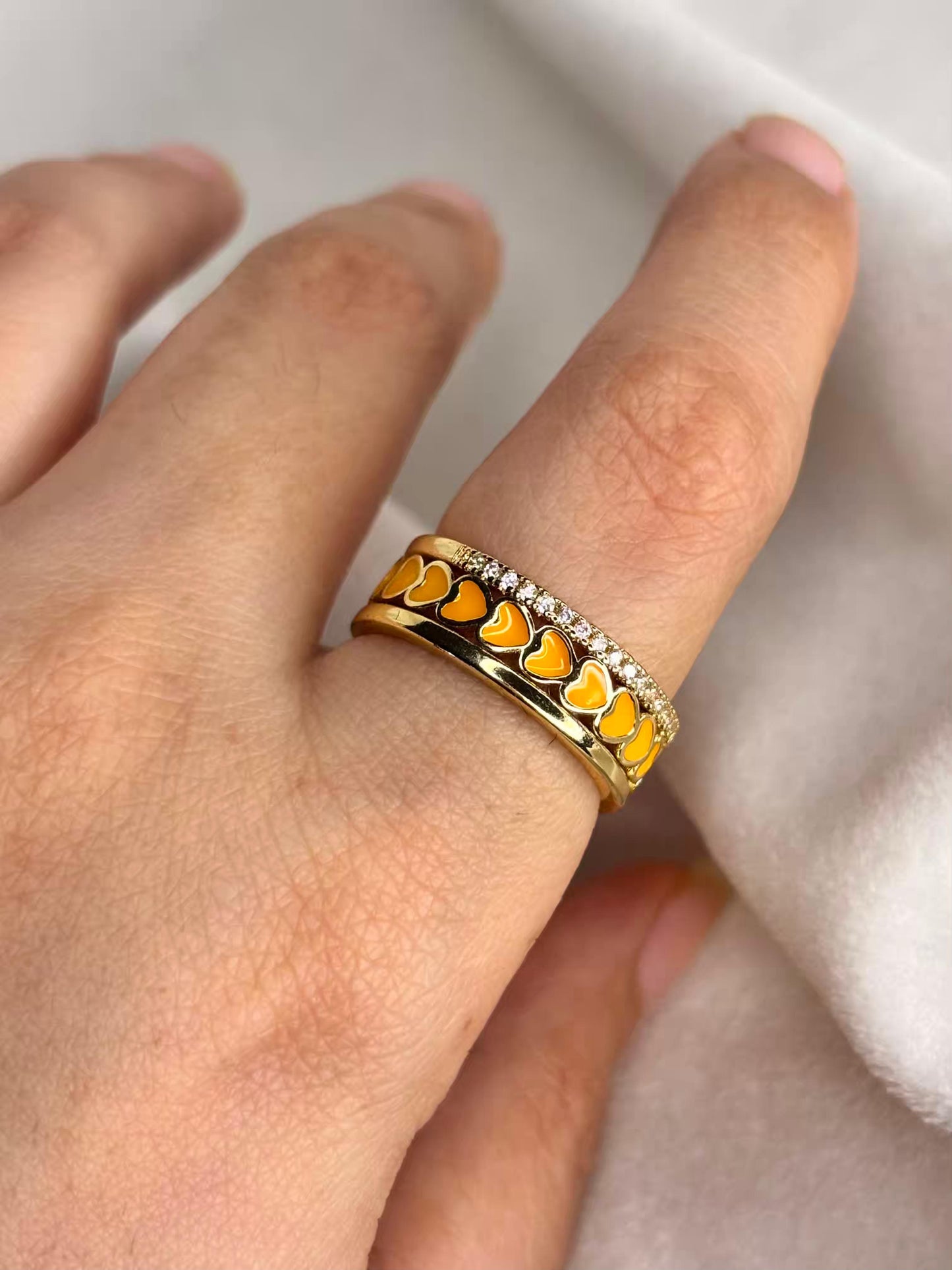Stacked Orange Hearts Ring 18K Gold Plated Adjustable Ring