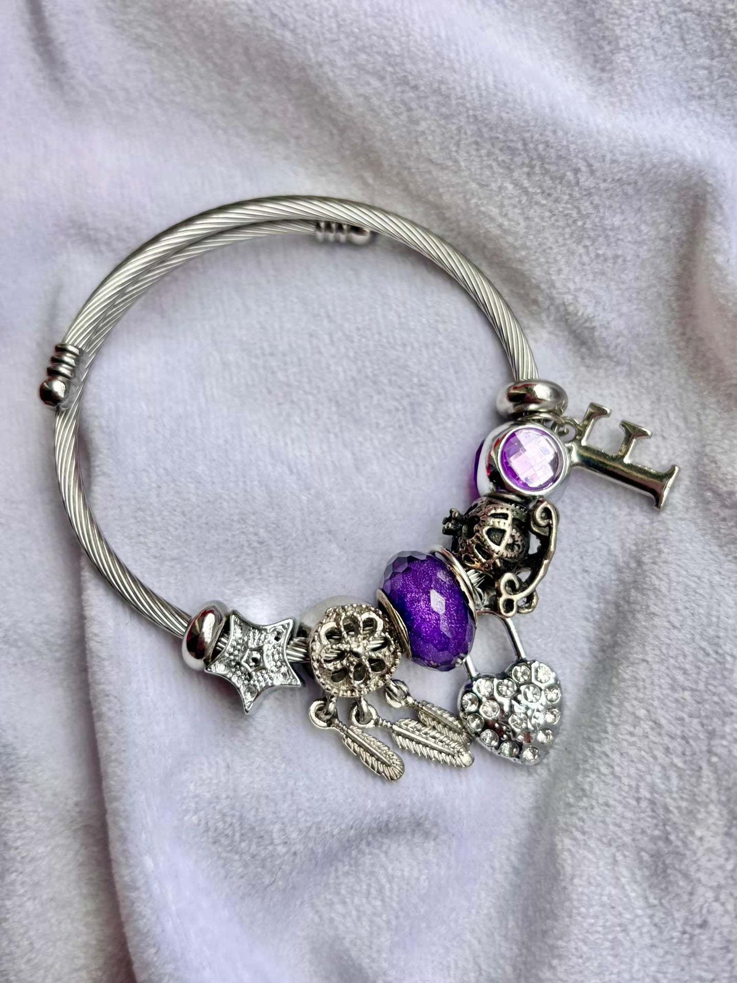 Pandora Charms Violet Bling Bracelet With Customised Initial ( Silver )