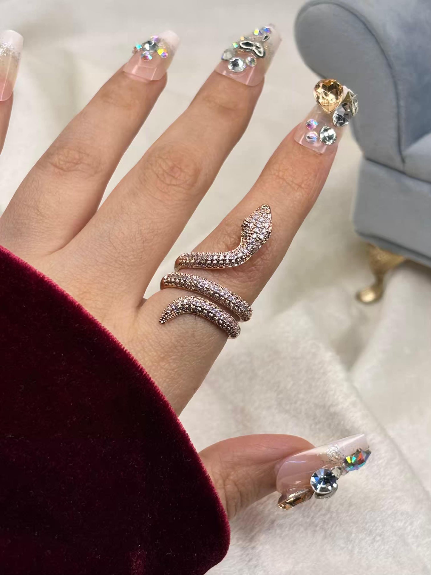 Twined Snake Studded Rose Gold Plated Premium Ring