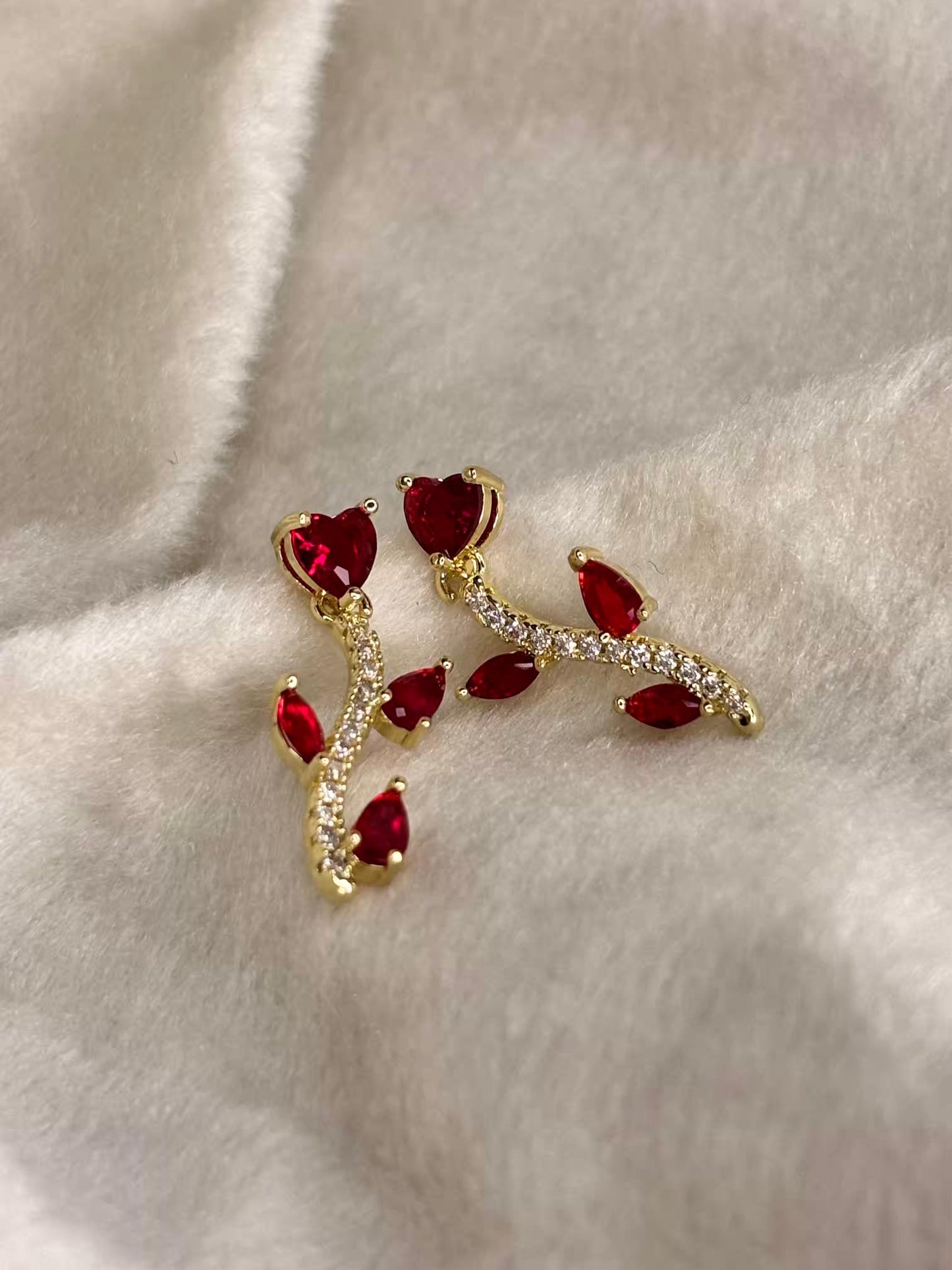 Ruby Rose Stalk Earrings 18K Gold Plated Earrings Premium Earrings