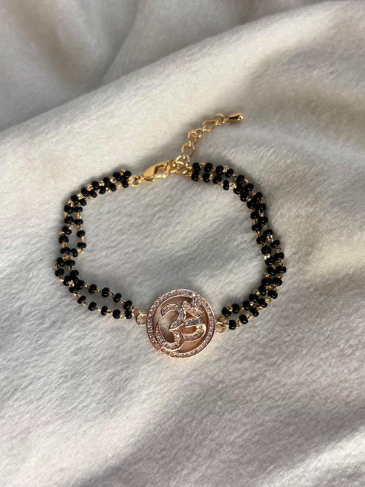 Ik Onkar Ek Onkar Punjabi Khanda Rose Gold Black Beaded Bracelet Mangalsutra / Nazariya Bracelet ( Rose Gold Plated)