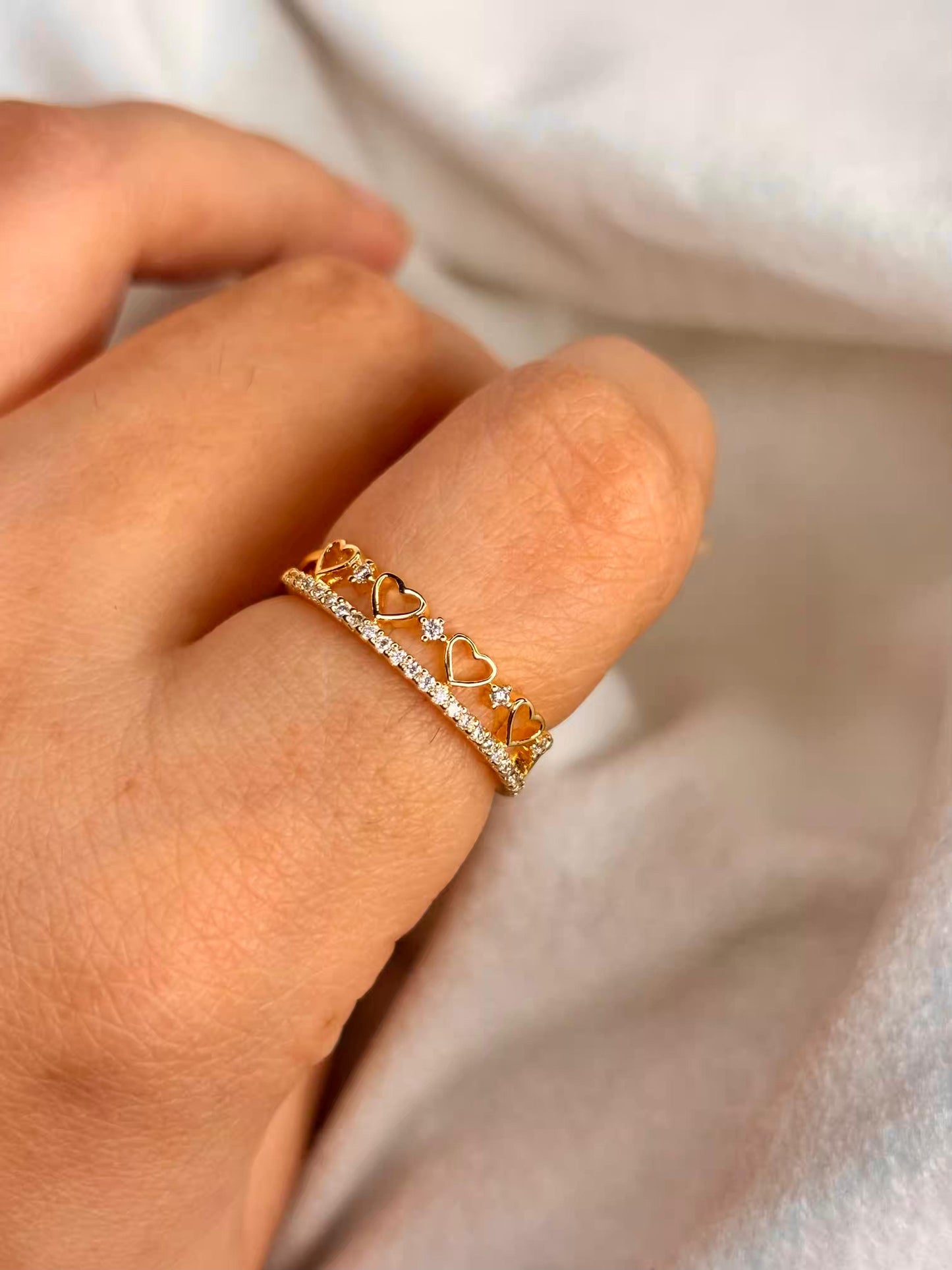 Small Hearts Band Gold Plated 18K Adjustable ring