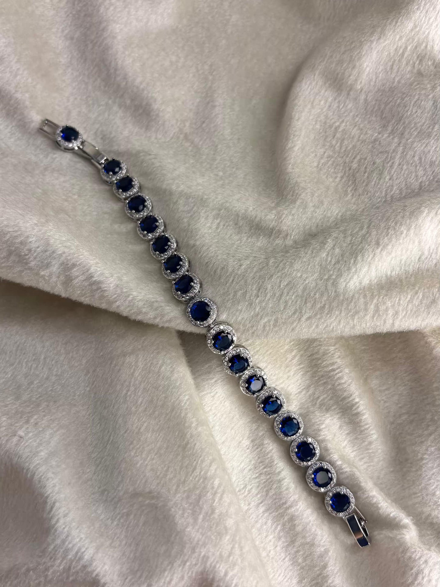Sapphire Round Gem Studded Silver Premium Tennis Bracelet