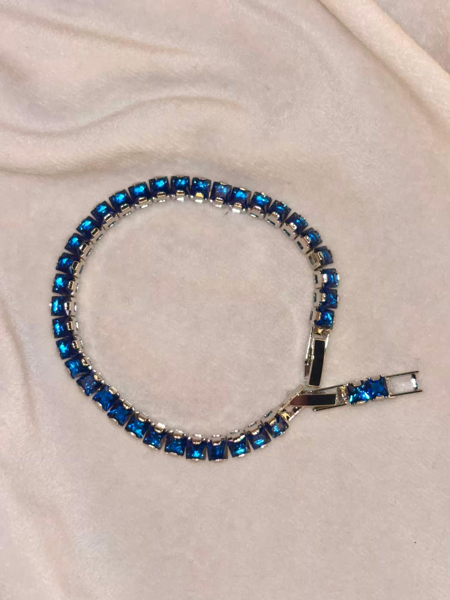 Radiant Blue Silver Plated Tennis Bracelet