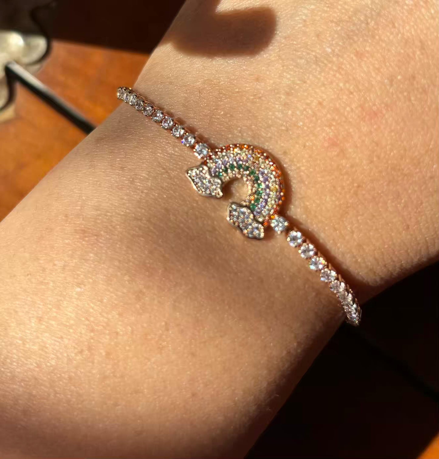 Silver Bubbly Rainbow Charm Premium Silver Bracelet