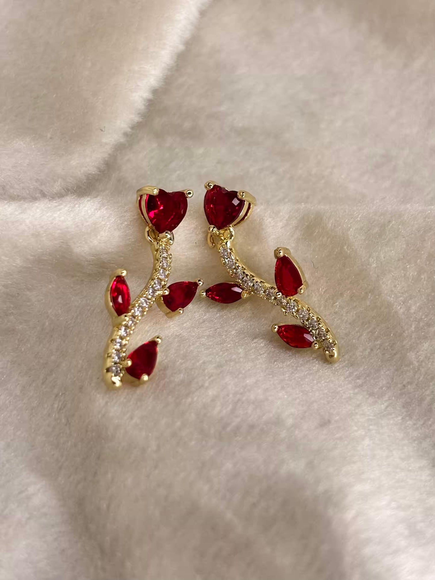 Ruby Rose Stalk Earrings 18K Gold Plated Earrings Premium Earrings