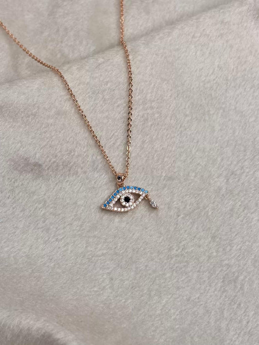 Delicate Gold Eye Necklace Rose Gold Plated Premium Necklace