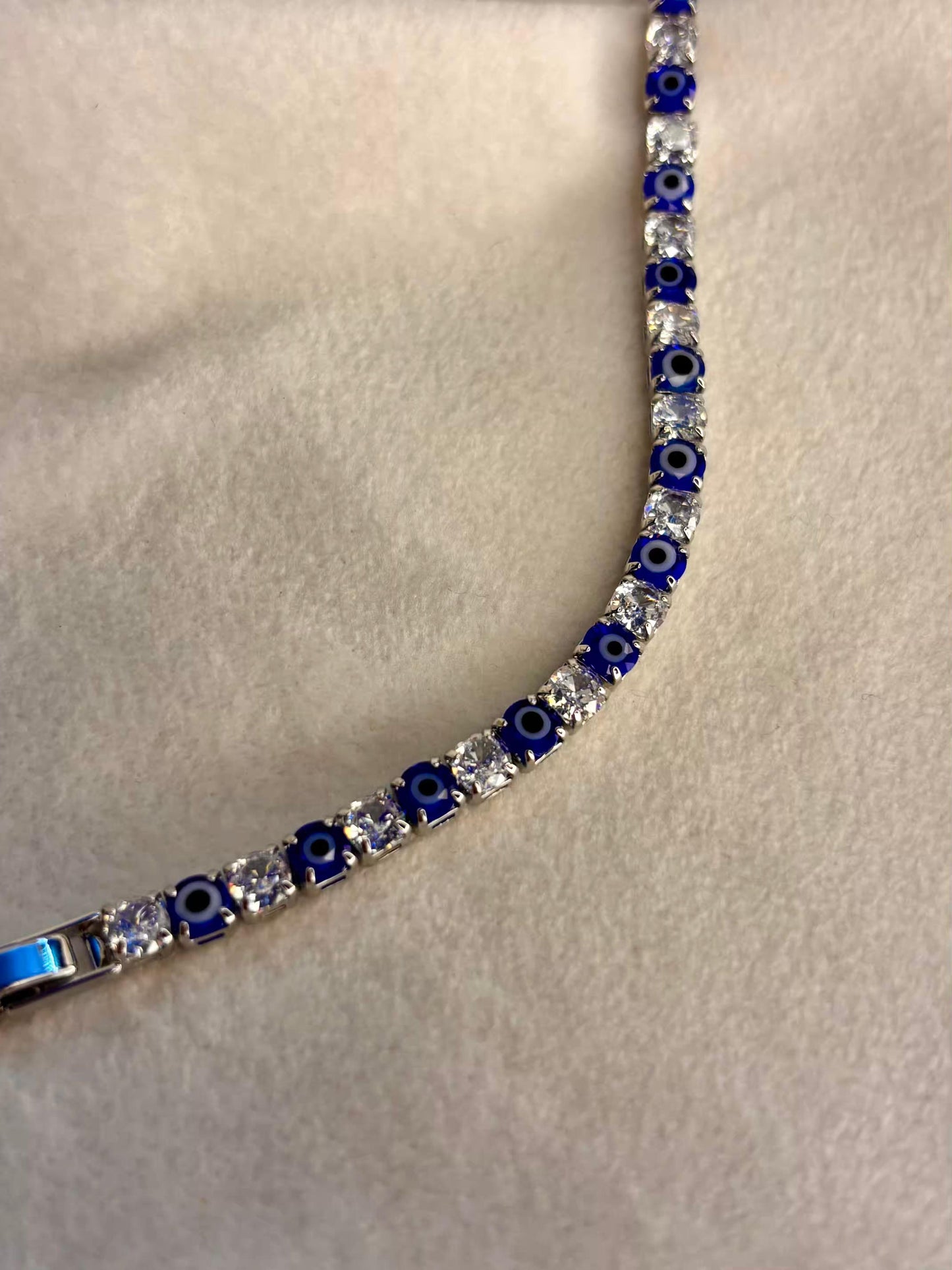 Evil Eye Blue Silver plated Premium Tennis Bracelet