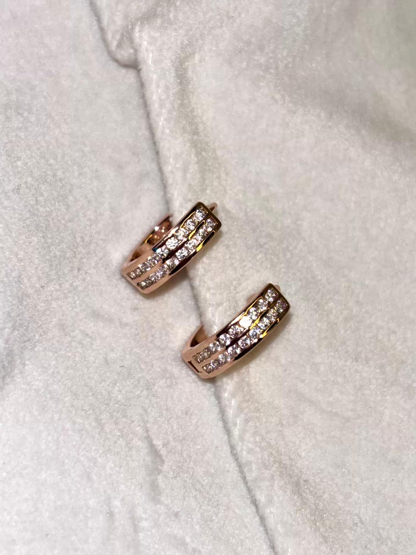 Tiny Thick Studded Hoops Bali Earrings - Rose Gold Plated Earrings