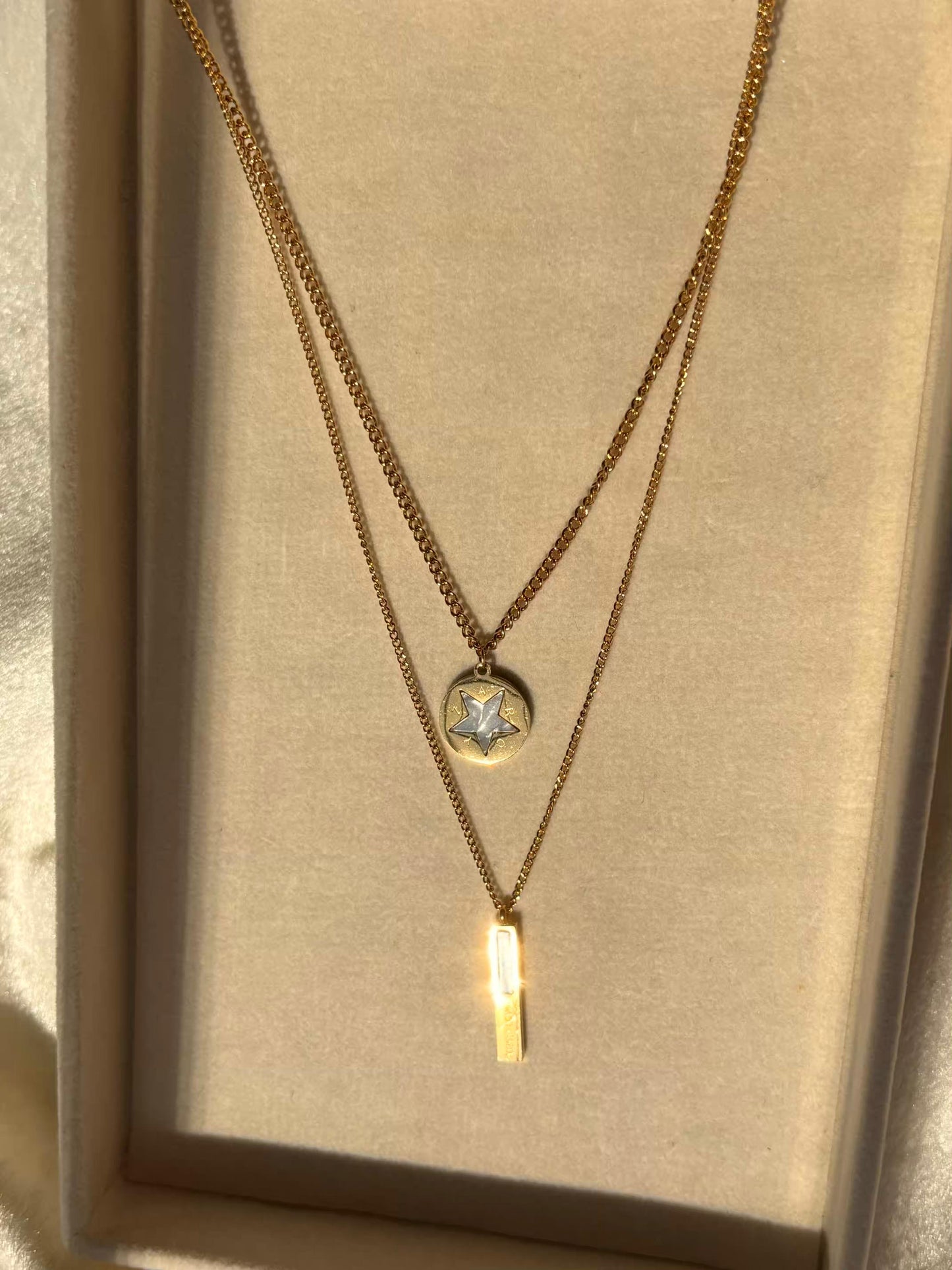 Dual Layered Bar Star Necklace 18K Gold Plated Premium Necklace