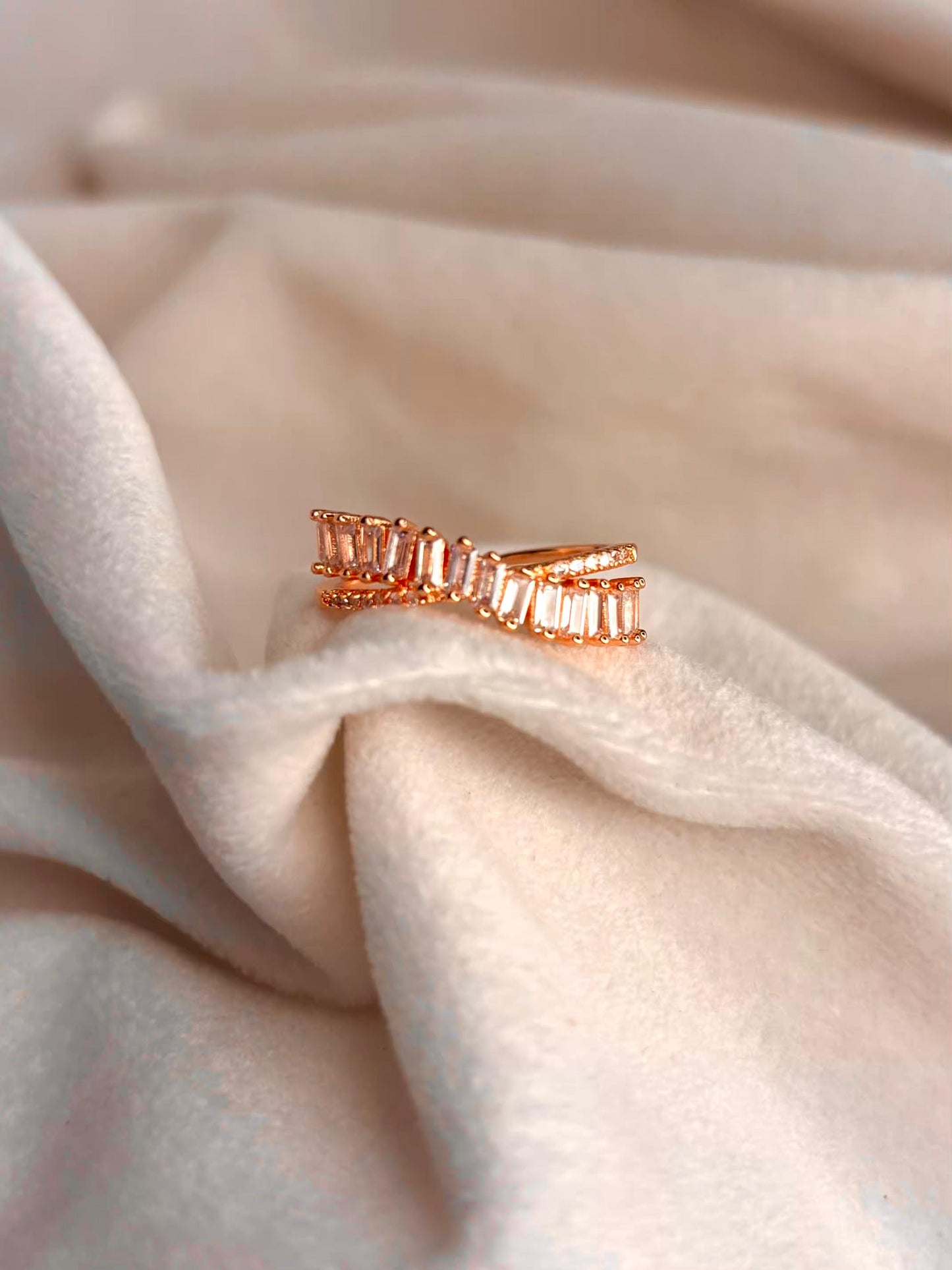 Criss Cross Ring Rose Gold Plated Adjustable Ring