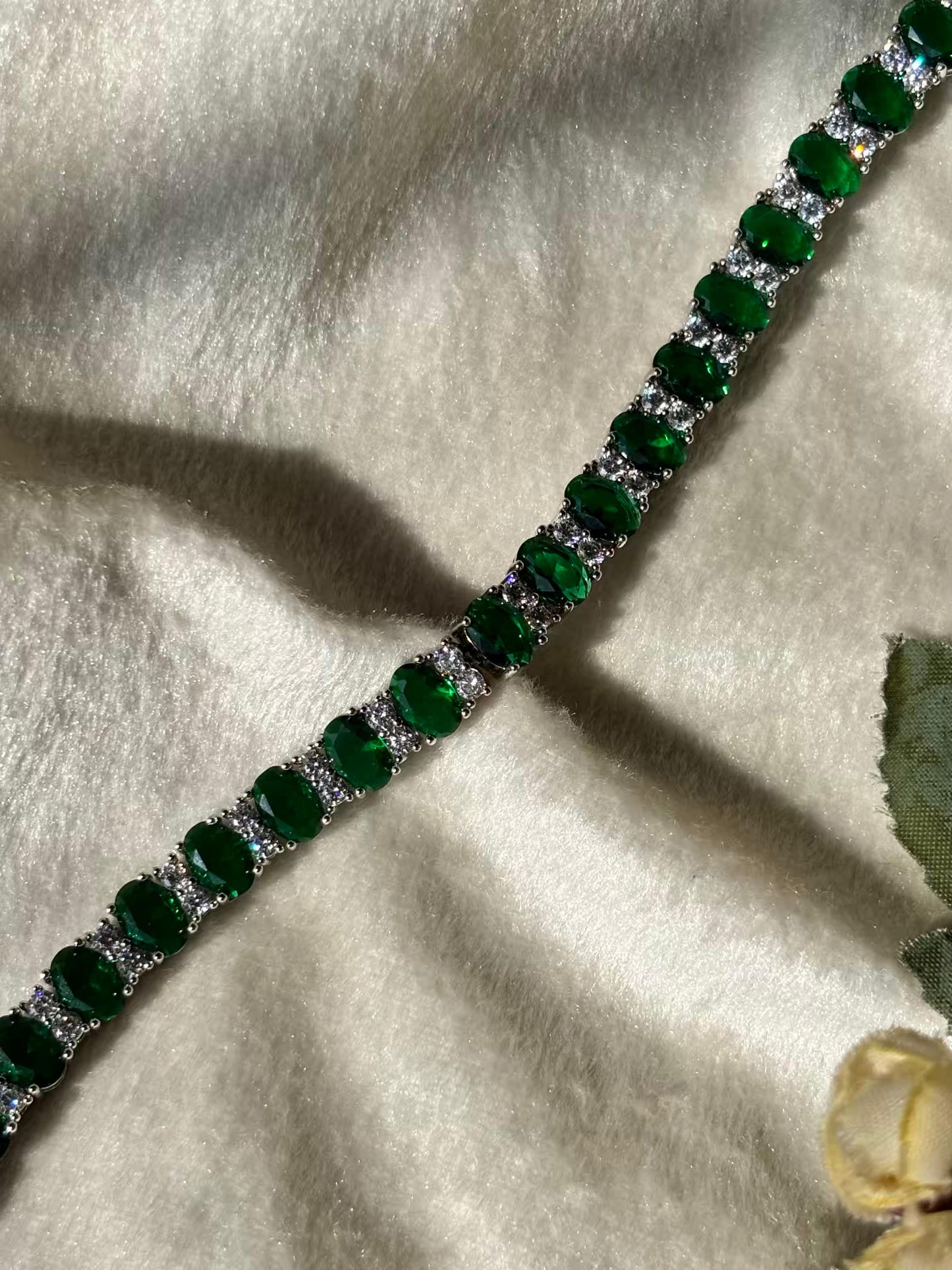 Green Twinkle Silver plated Premium Tennis Bracelet