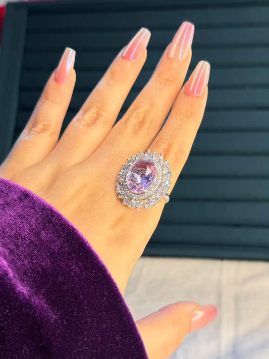 Blush Pink Empress Silver Plated Premium Ring (Adjustable)