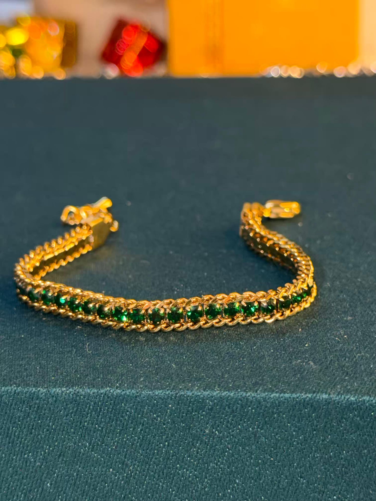 Emerald Heritage Chain Gold Plated Tennis Bracelet