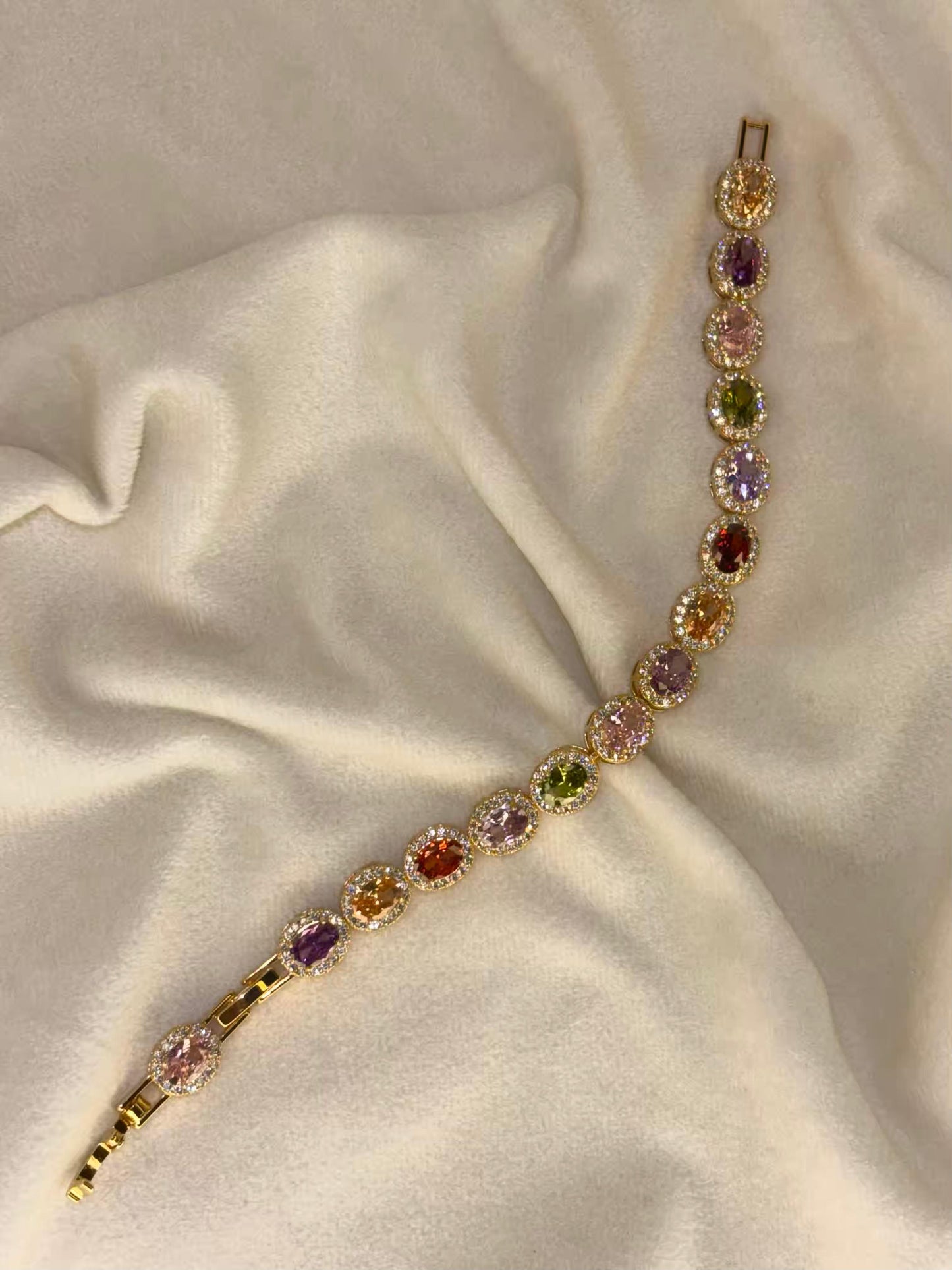 Oval Multicolor Shimmer 18K Gold plated Premium Tennis Bracelet