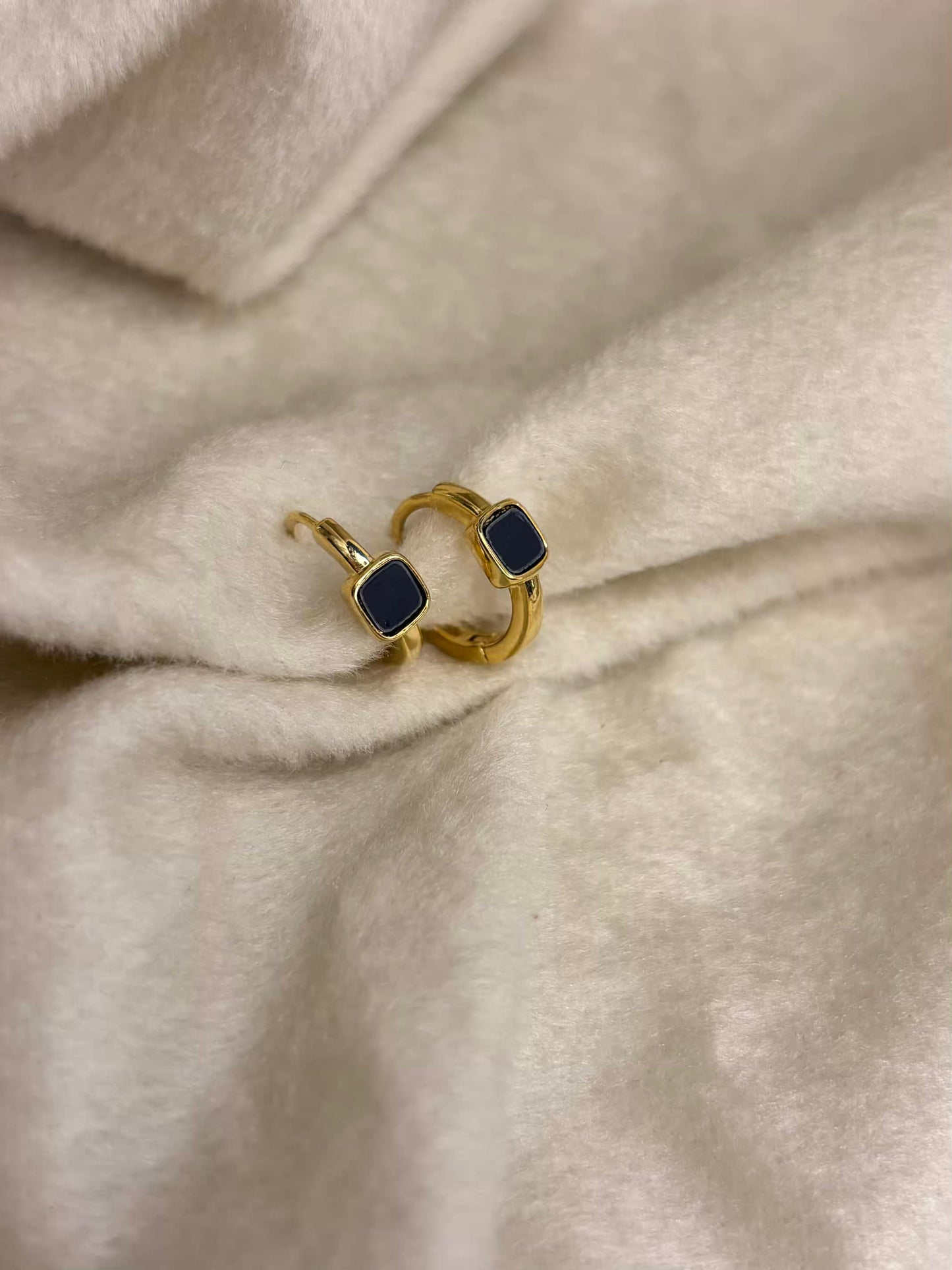 Black Stoned Studds 18K Gold Plated Premium Earrings