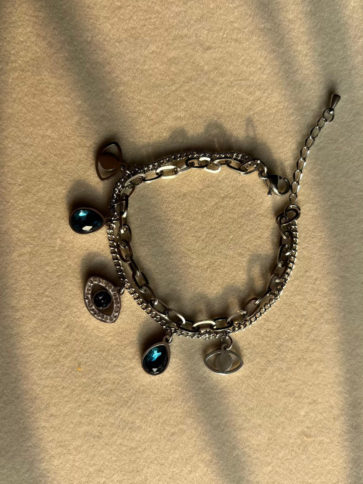 Silver Evil Eye Drops Charm Premium Silver Bracelet