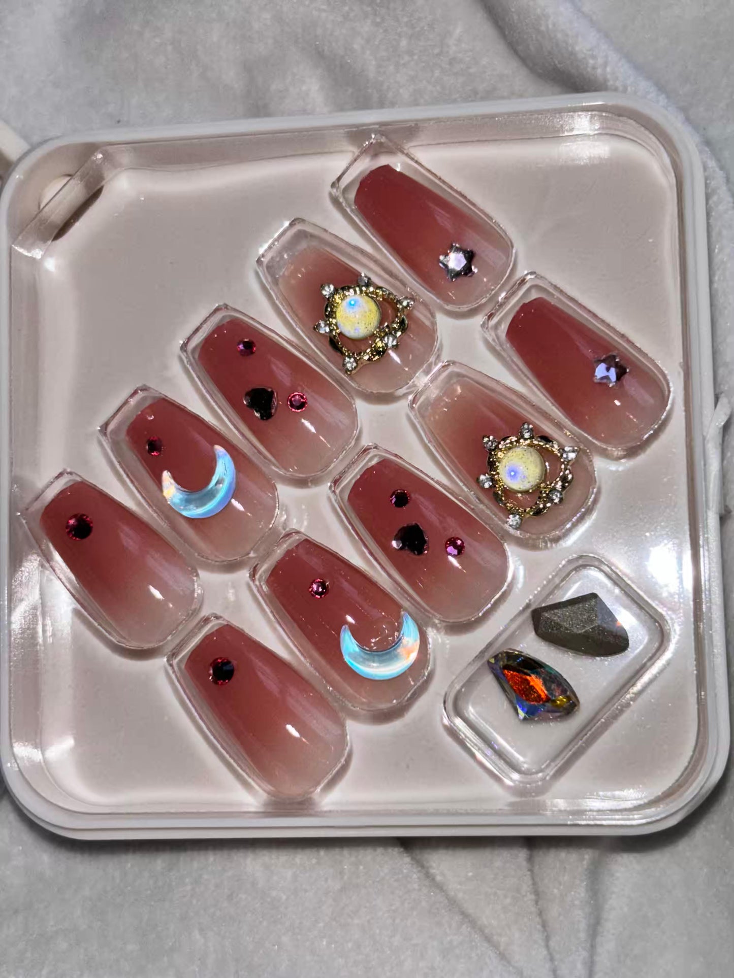 Acrylic Premium Pink Neon Soft Bow Fancy Press On Nails ( Set of 10 )