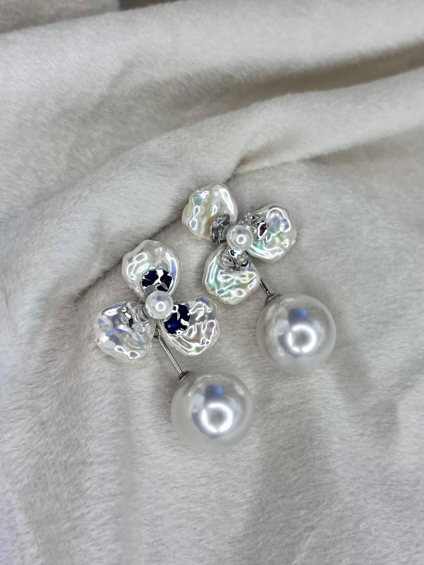 Floral Pearl Silver Earrings Silver Plated Premium Earrings