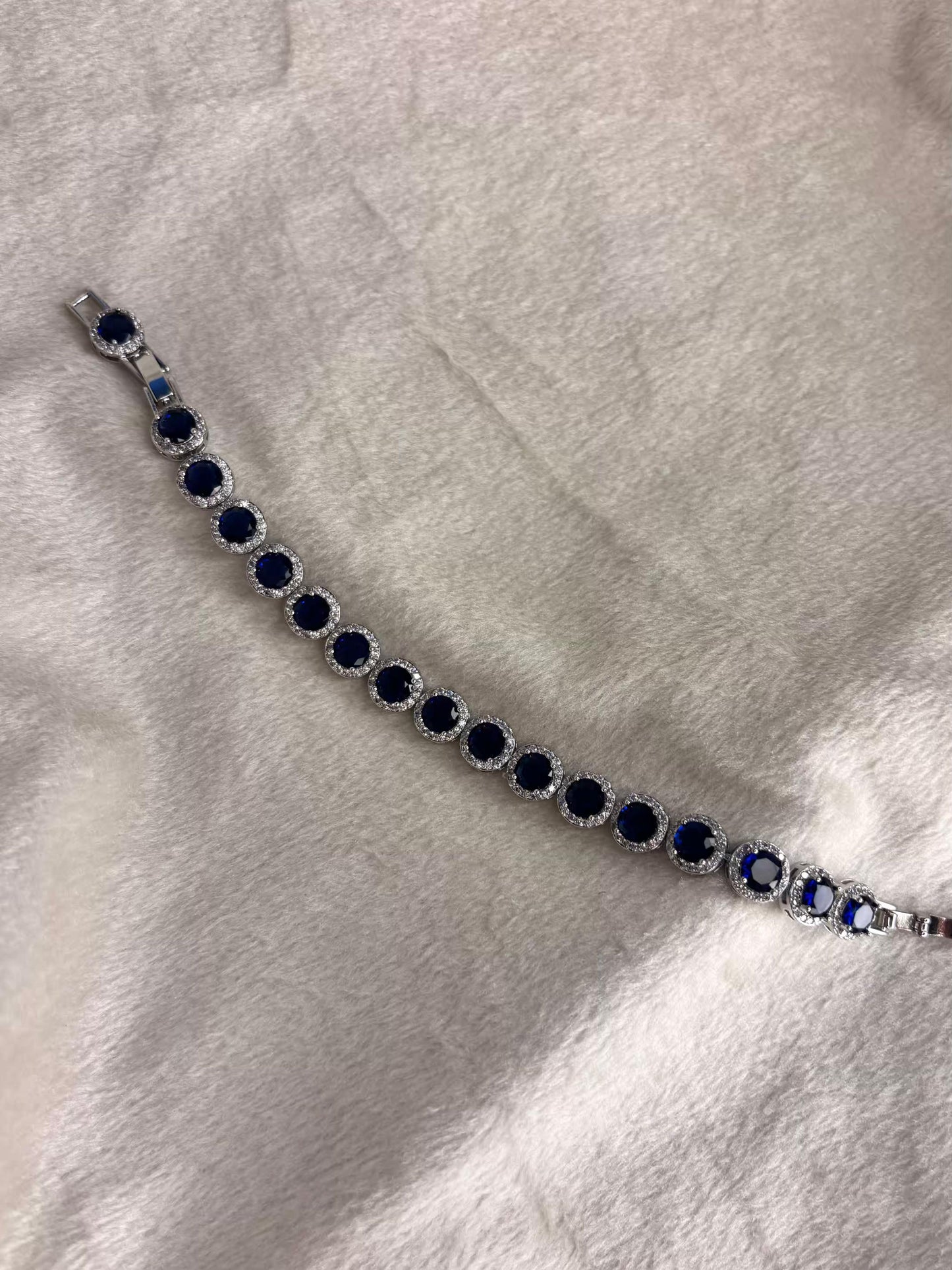 Sapphire Round Gem Studded Silver Premium Tennis Bracelet