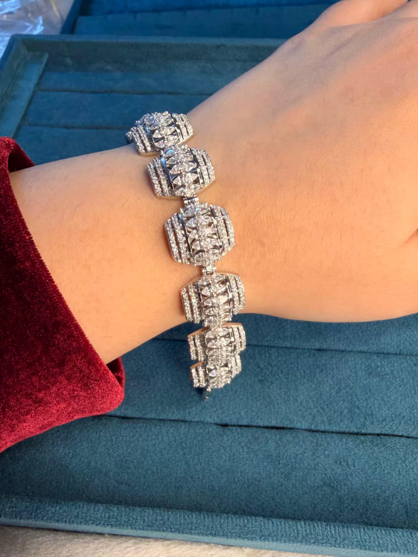 Chunky Diamond-Link Silver Plated Bracelet