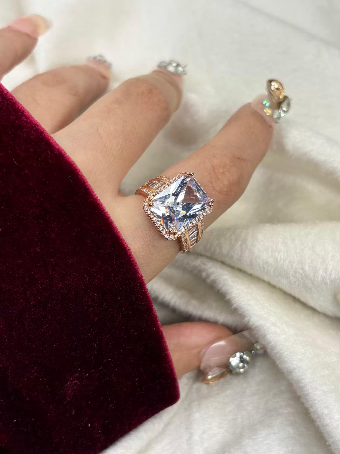 Solitaire Studded Ring Rose Gold Plated Premium Ring