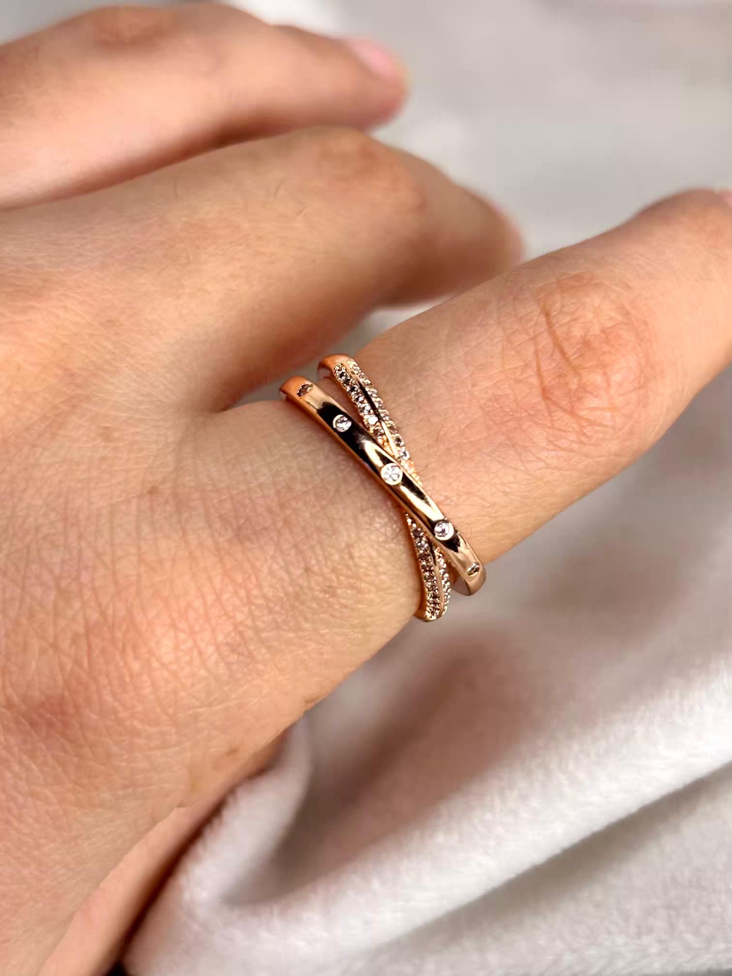 Criss Cross Statement Ring Rose Gold Plated Adjustable Ring