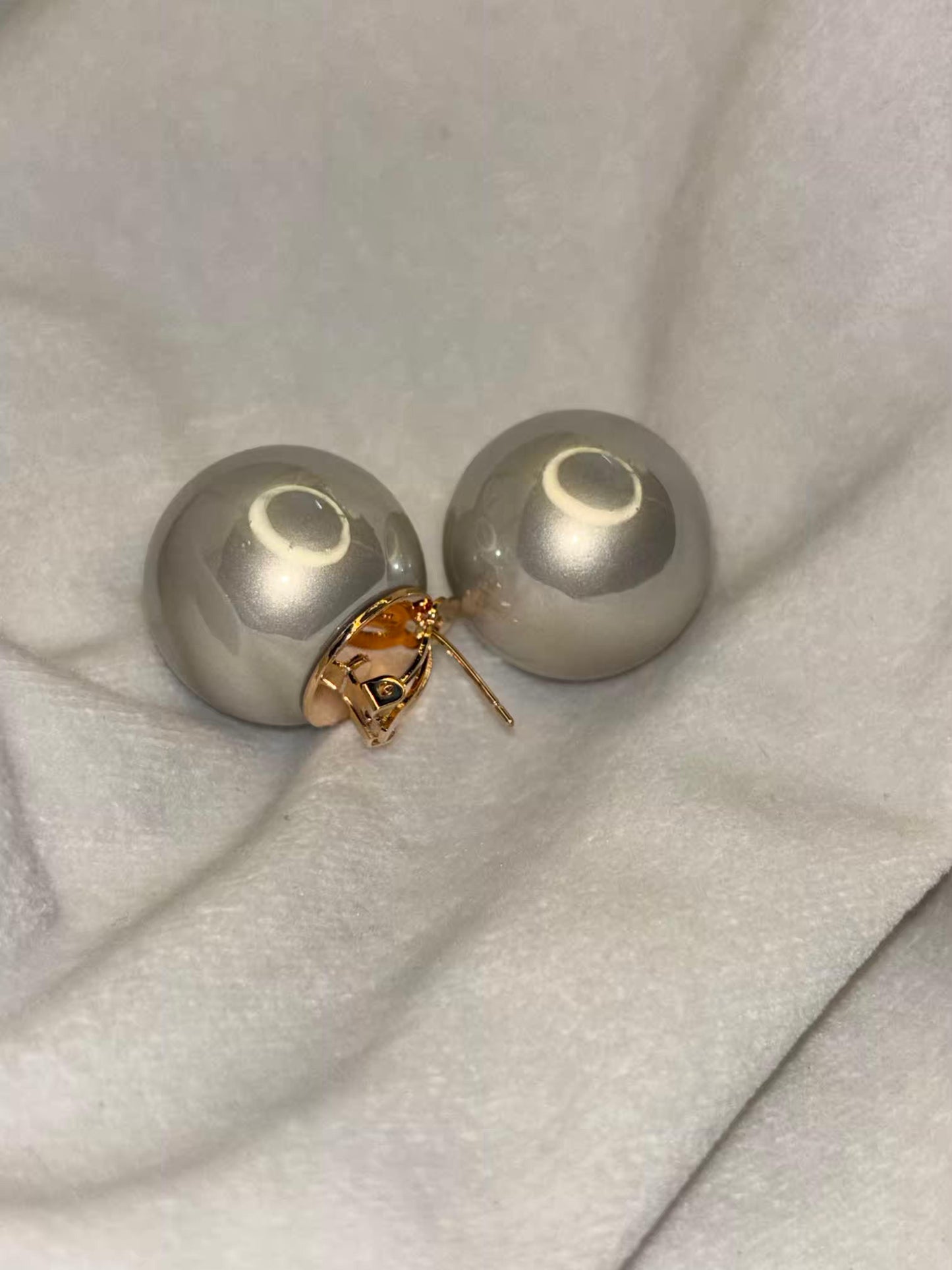 Coral Grey 2.2cm Pearl Clip ons Studs Premium Earrings - 18K Gold Plated