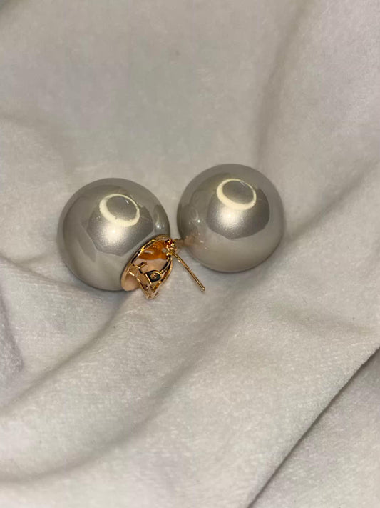 Coral Grey 2.2cm Pearl Clip ons Studs Premium Earrings - 18K Gold Plated