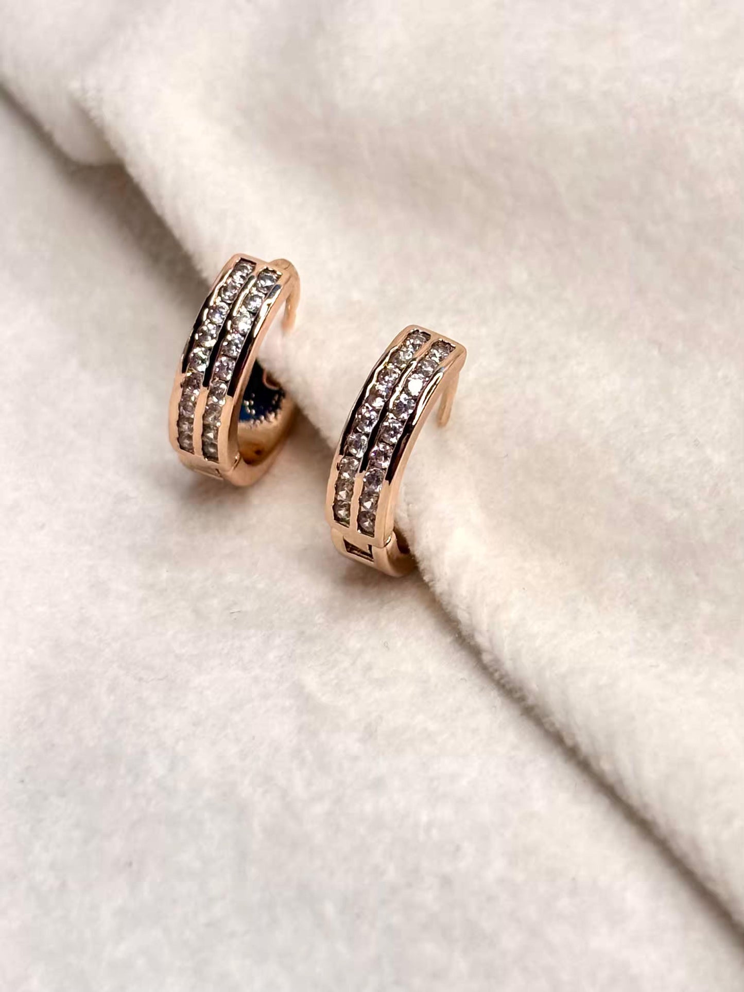 Tiny Thick Studded Hoops Bali Earrings - Rose Gold Plated Earrings