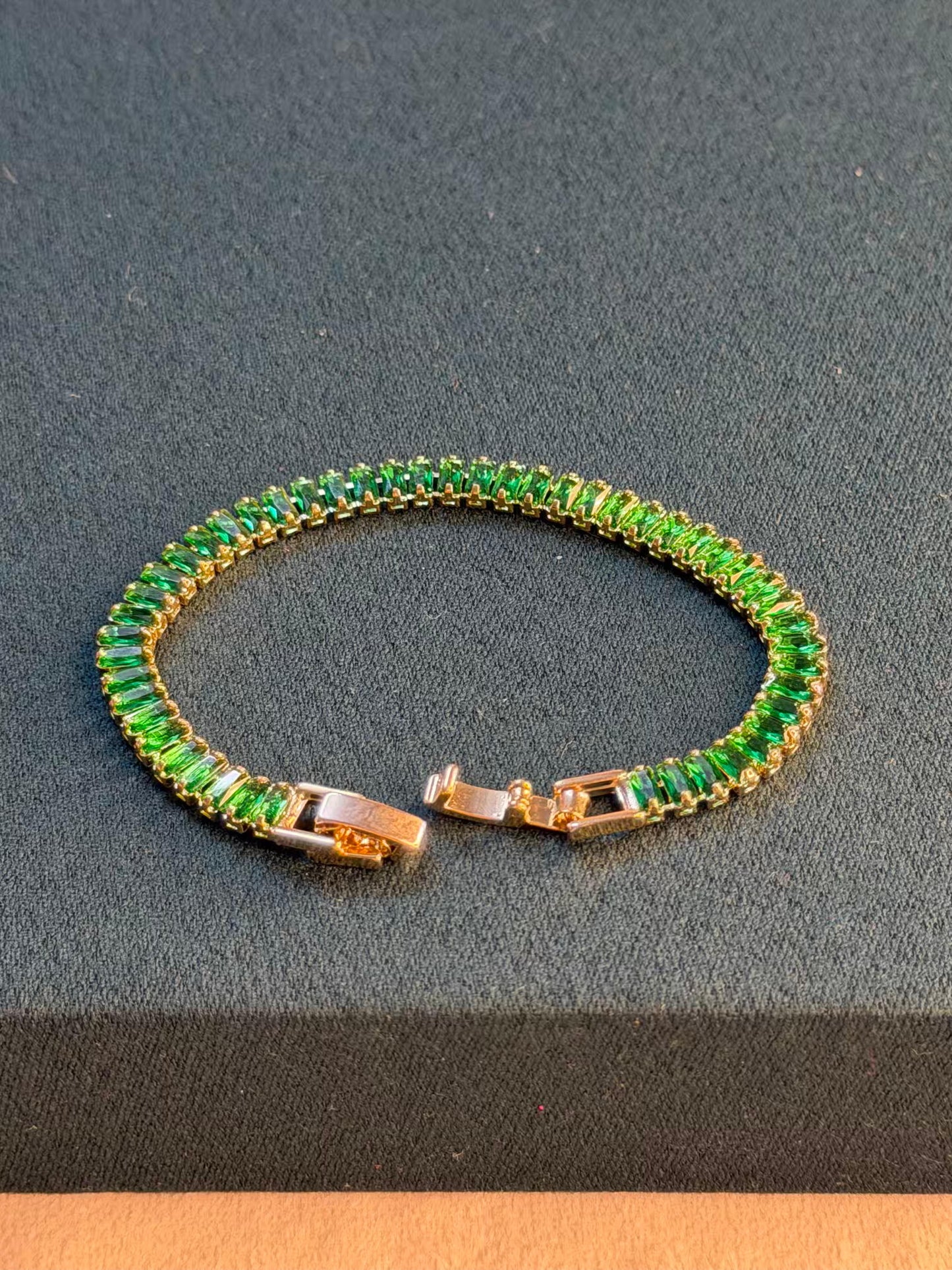 Emerald Bar Luxe Gold Plated Tennis Bracelet