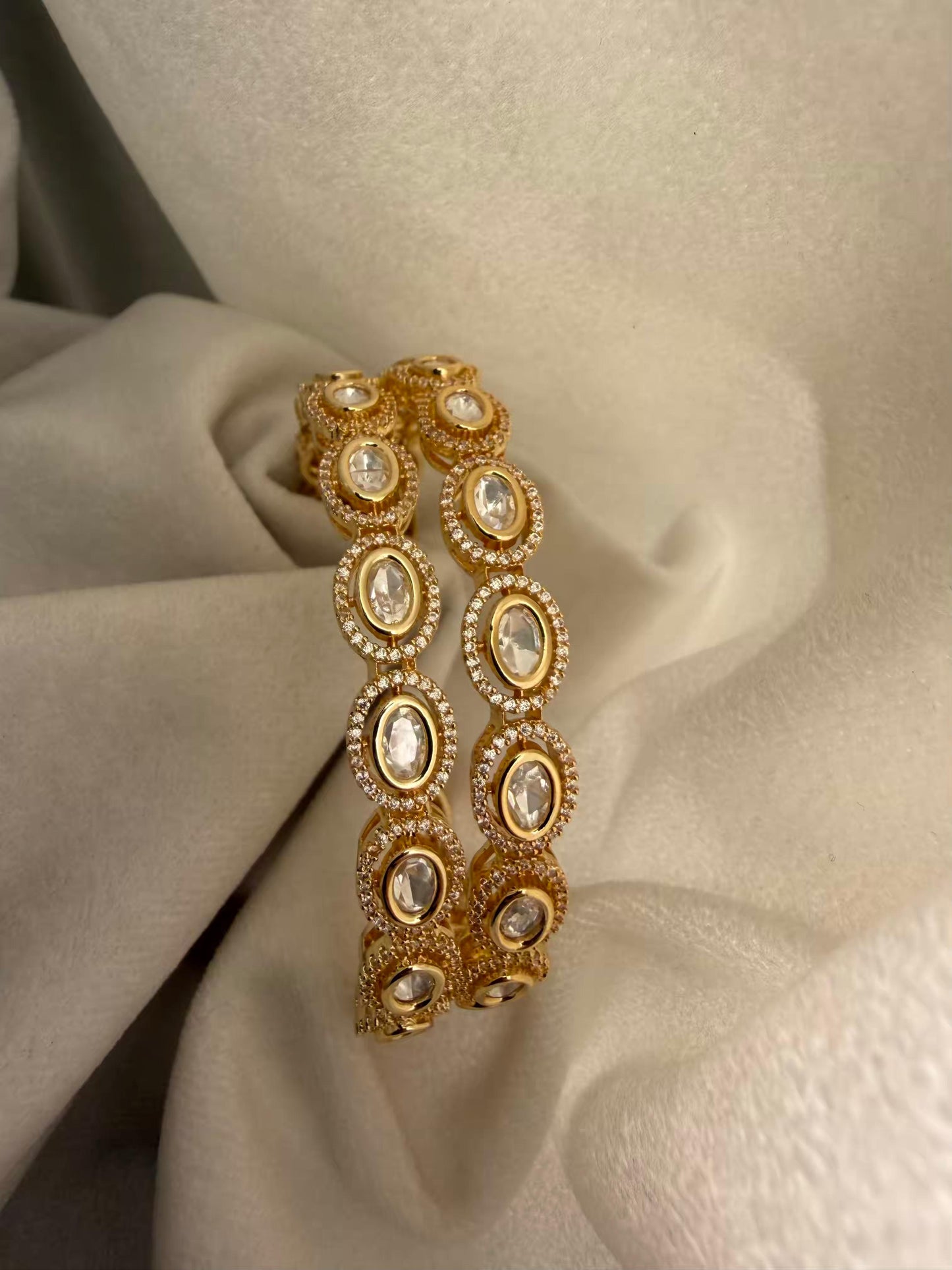 Premium Oval Kundan Stone Bangles 2.6Size