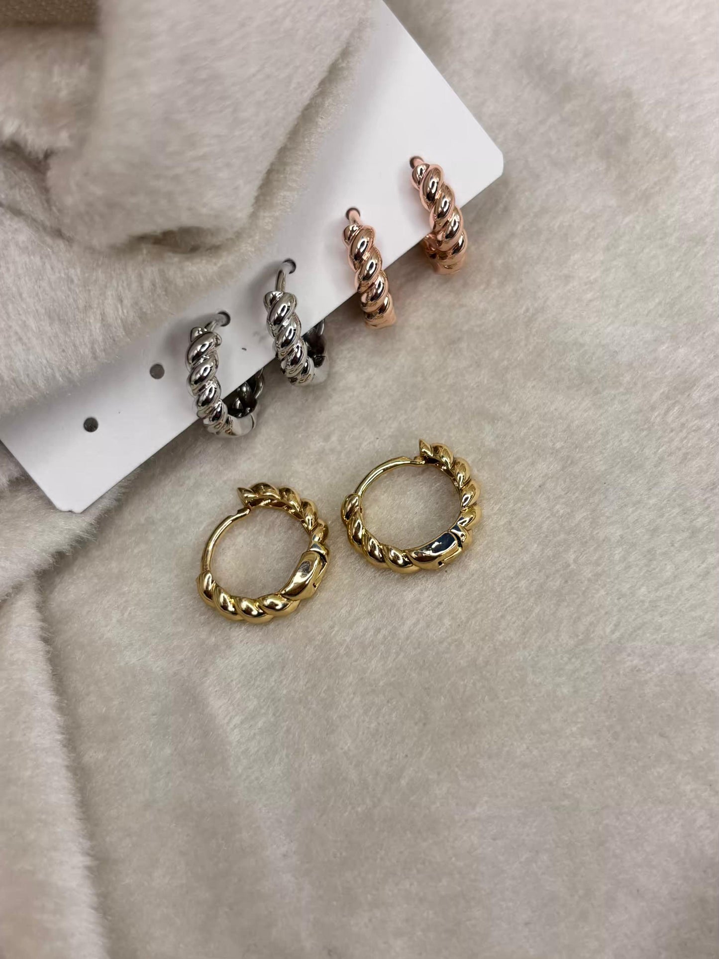 Multi Toned Twisted Small Hoops Set Premium Earrings ( Prepaid Only )