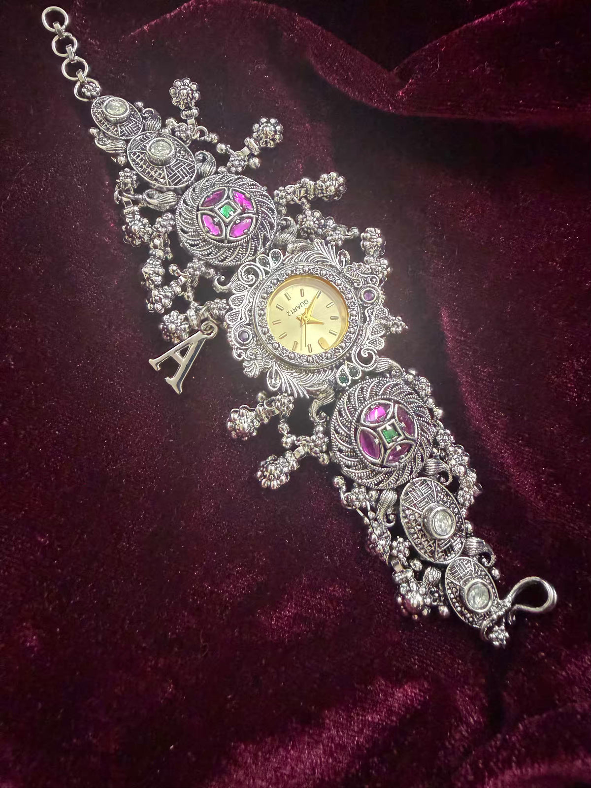 Maharani Inspired Ethnic Silver-Tone Navratri Oxidised Heritage Watch