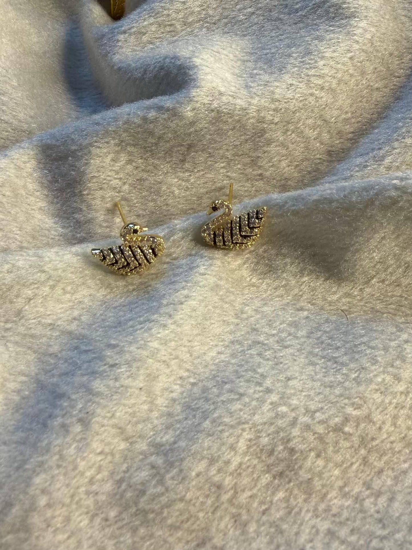 Swan Sparkle Stud Gold Plated Earrings