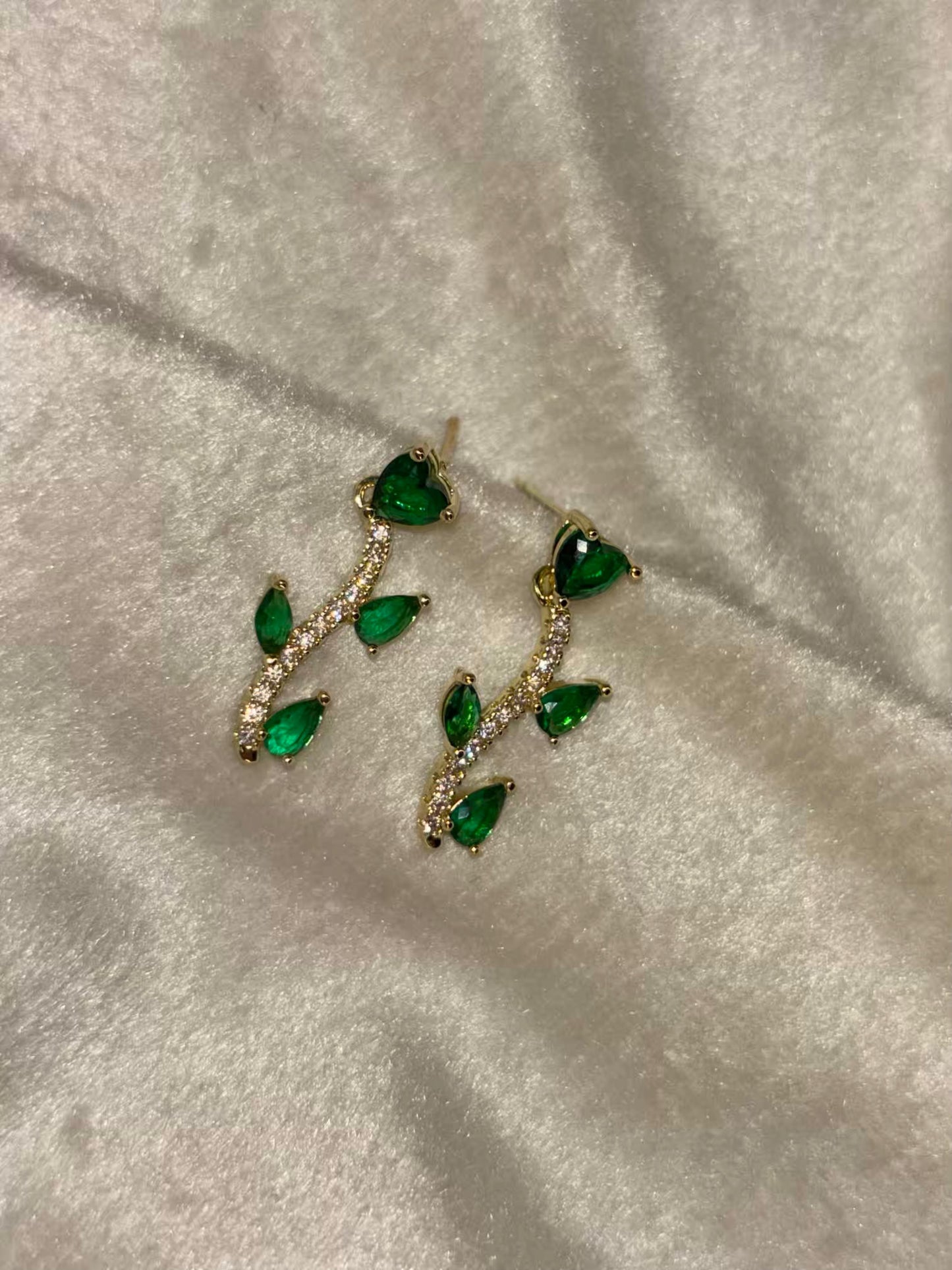 Emerald Rose Stalk Earrings 18K Gold Plated Premium Earrings