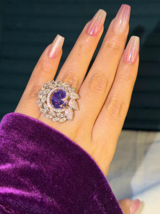 Lavender Whirl Silver Plated Premium Ring (Adjustable)