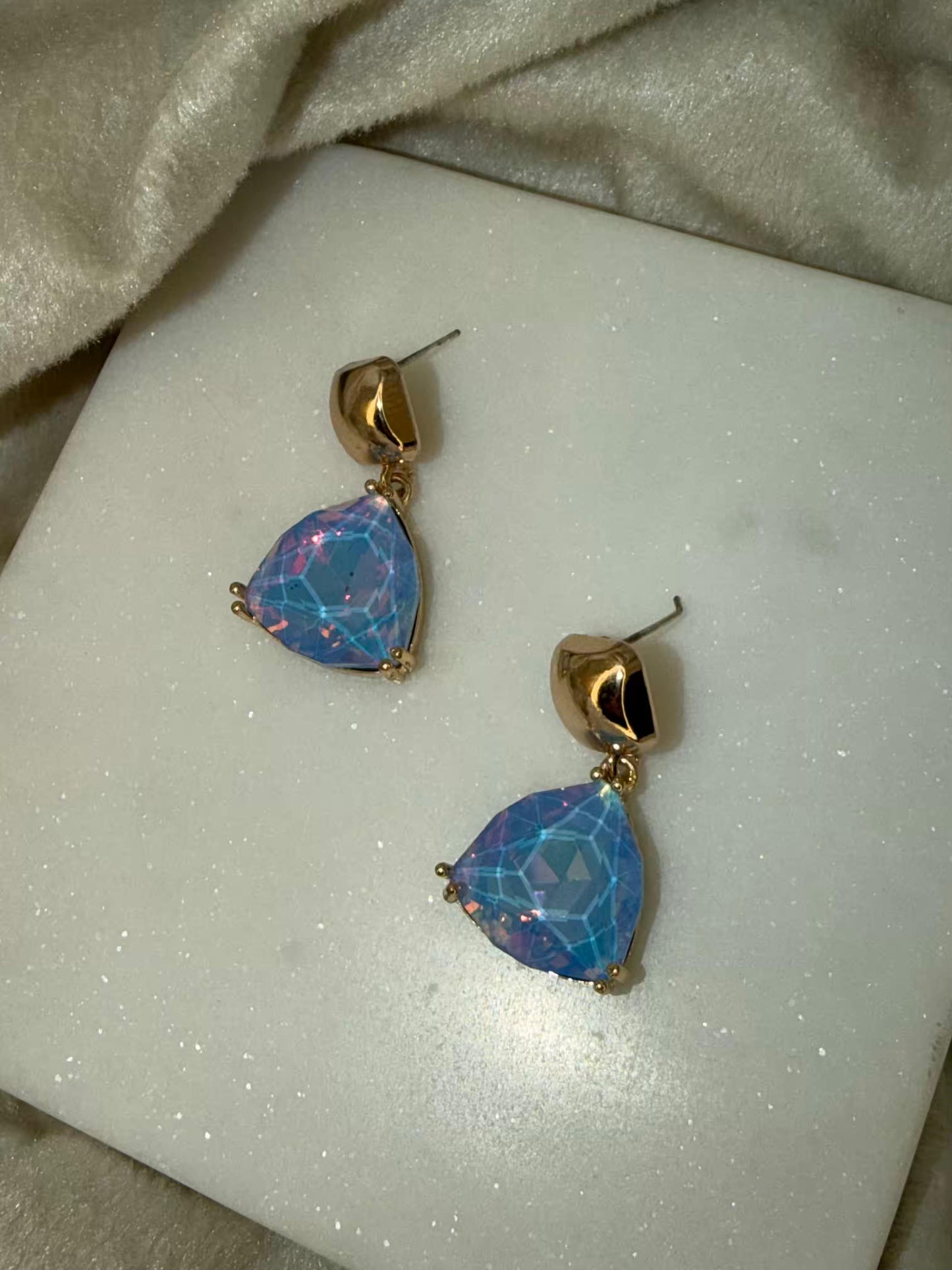 Blue Crystal Stone Gold Plated Earrings