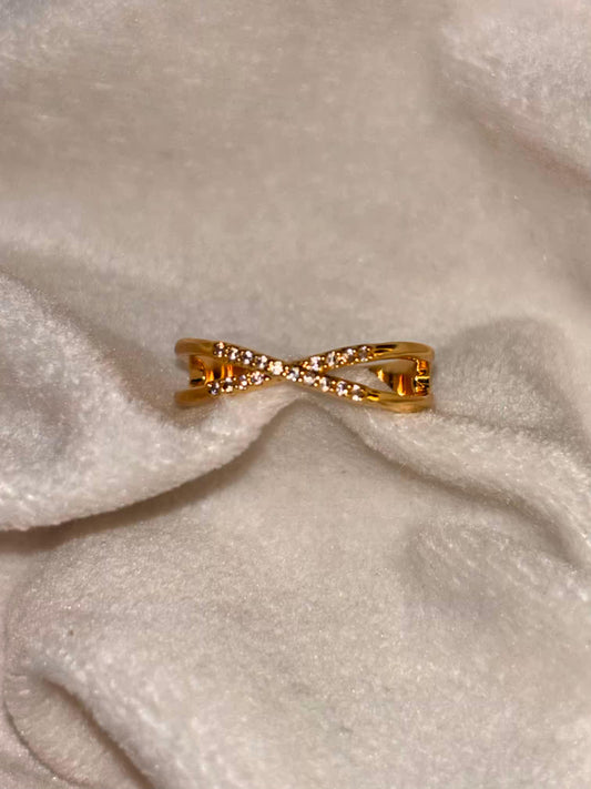 Criss Cross center stud Ring 18K Gold Plated Adjustable Ring