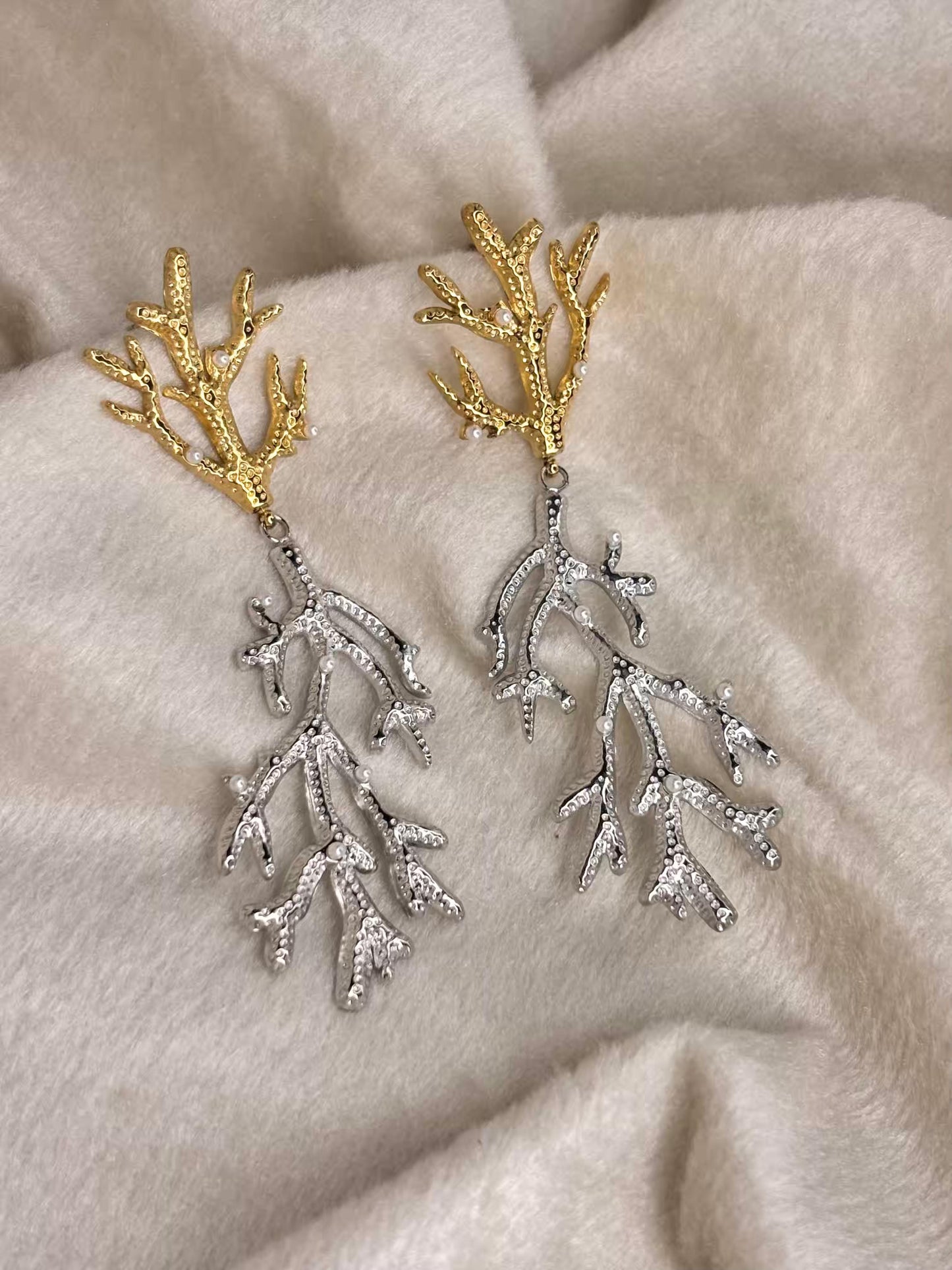 Dual Toned Tree Roots Earrings 18K Gold Plated Earrings Premium Earrings