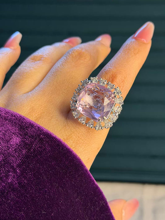 Blush Square Statement Silver Plated Premium Ring (Adjustable)