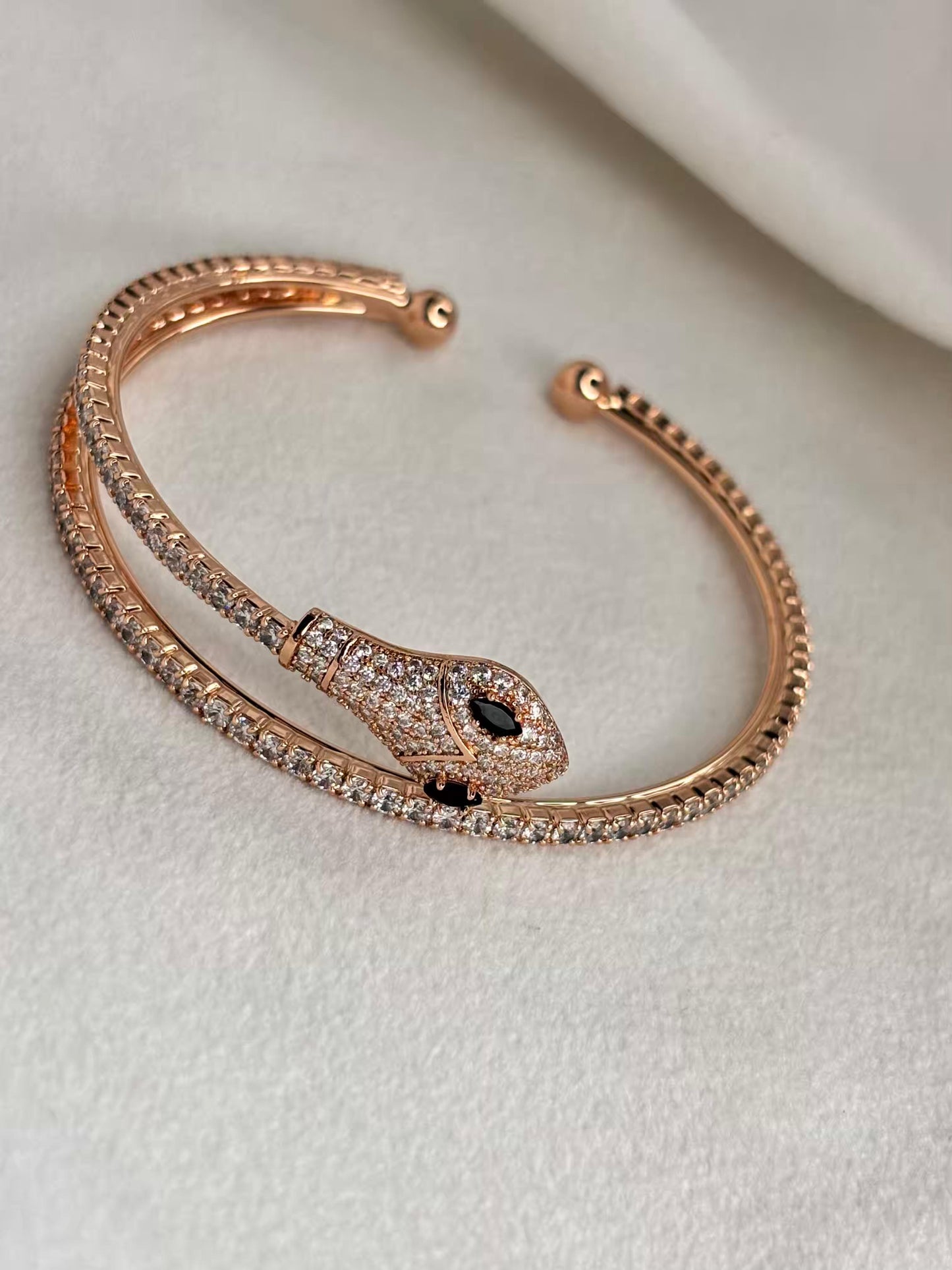 Snake Twine Studded Premium Kada Bracelet Bangle - Rose Gold Plated