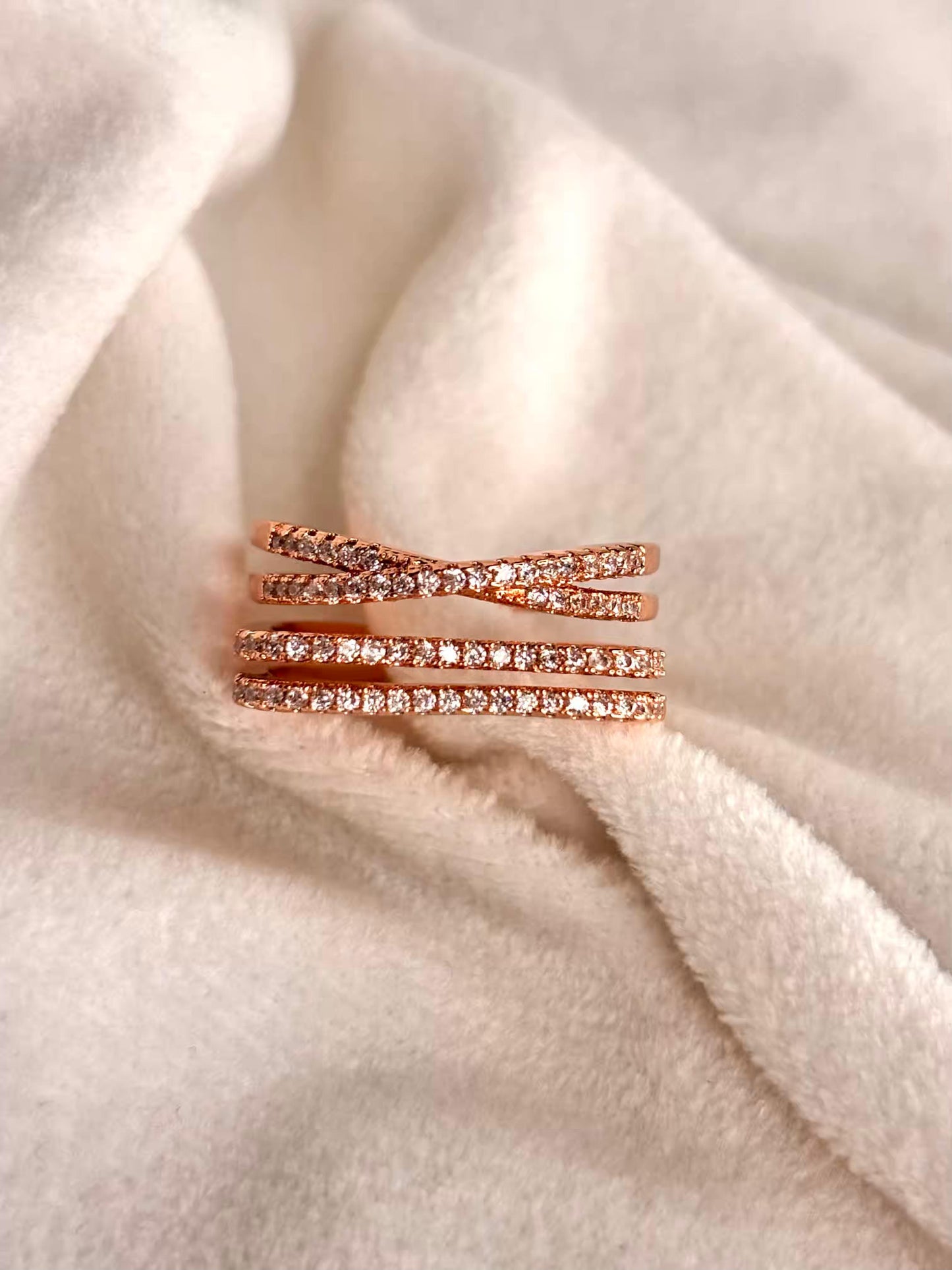 Twisted Layers Ring Rose Gold Plated Adjustable Ring